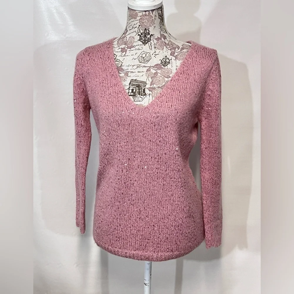 🛍️Pink sequin V-neck knit sweater from JOE FRESH Size S. - Picture 1 of 13